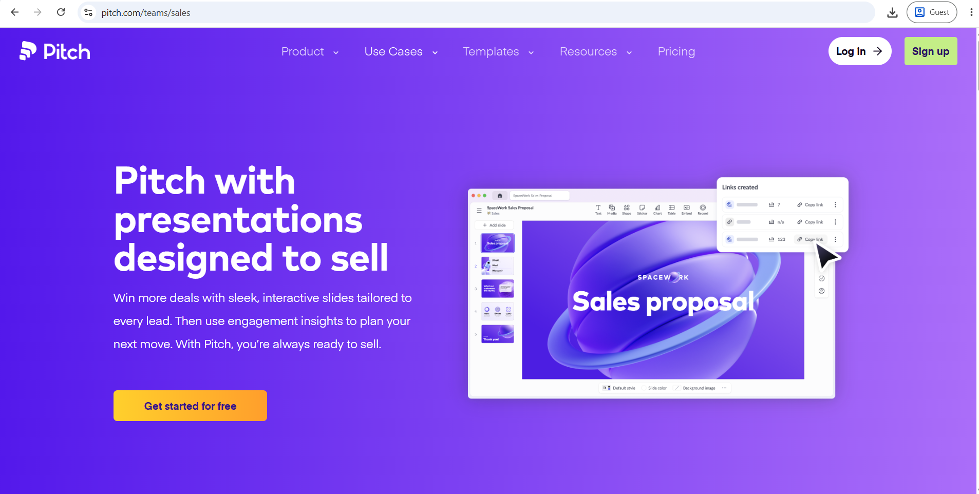 Pitch Presentation Analytics and AI Actions Screenshot